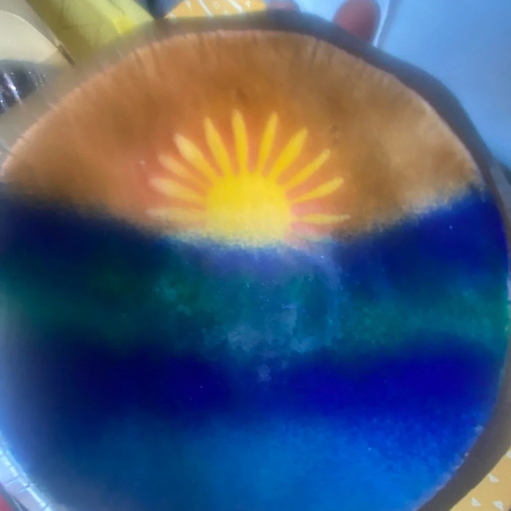 Mid Century Modern Enamel Over Copper Sunset Footed Trinket Dish - Picture 8 of 9